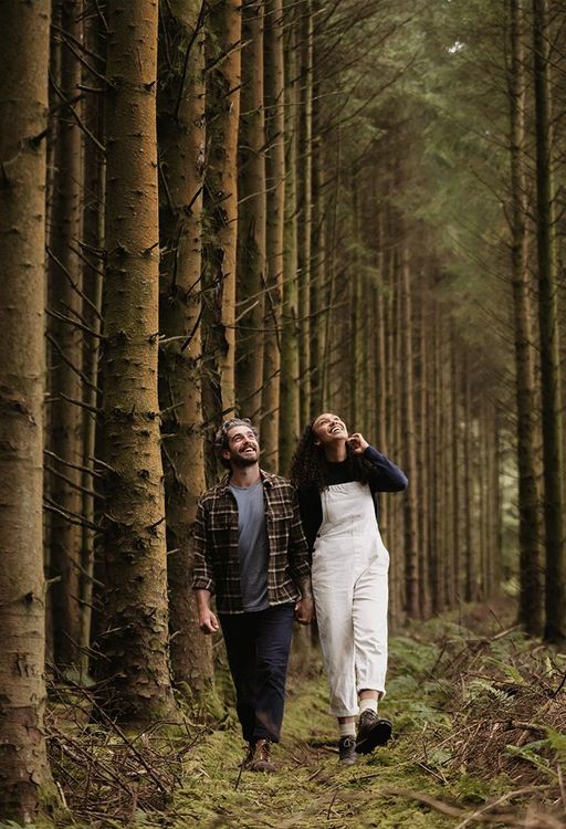 Two people walking in woodland 